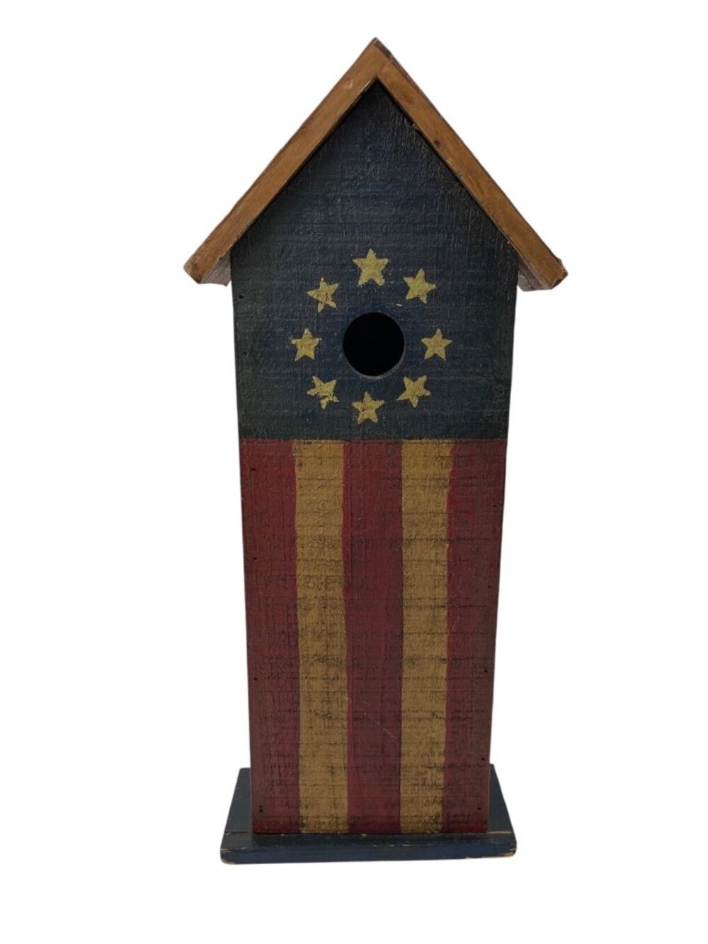 Patriotic Wooden Birdhouse With Vintage Flag Design Rustic Americana Décor 16"